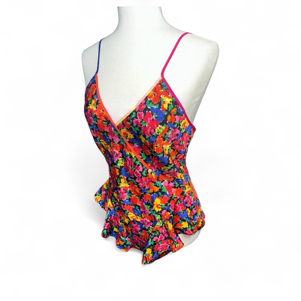 🌺 Vintage Lucie Ann II floral romper bodysuit — bright 80s lingerie